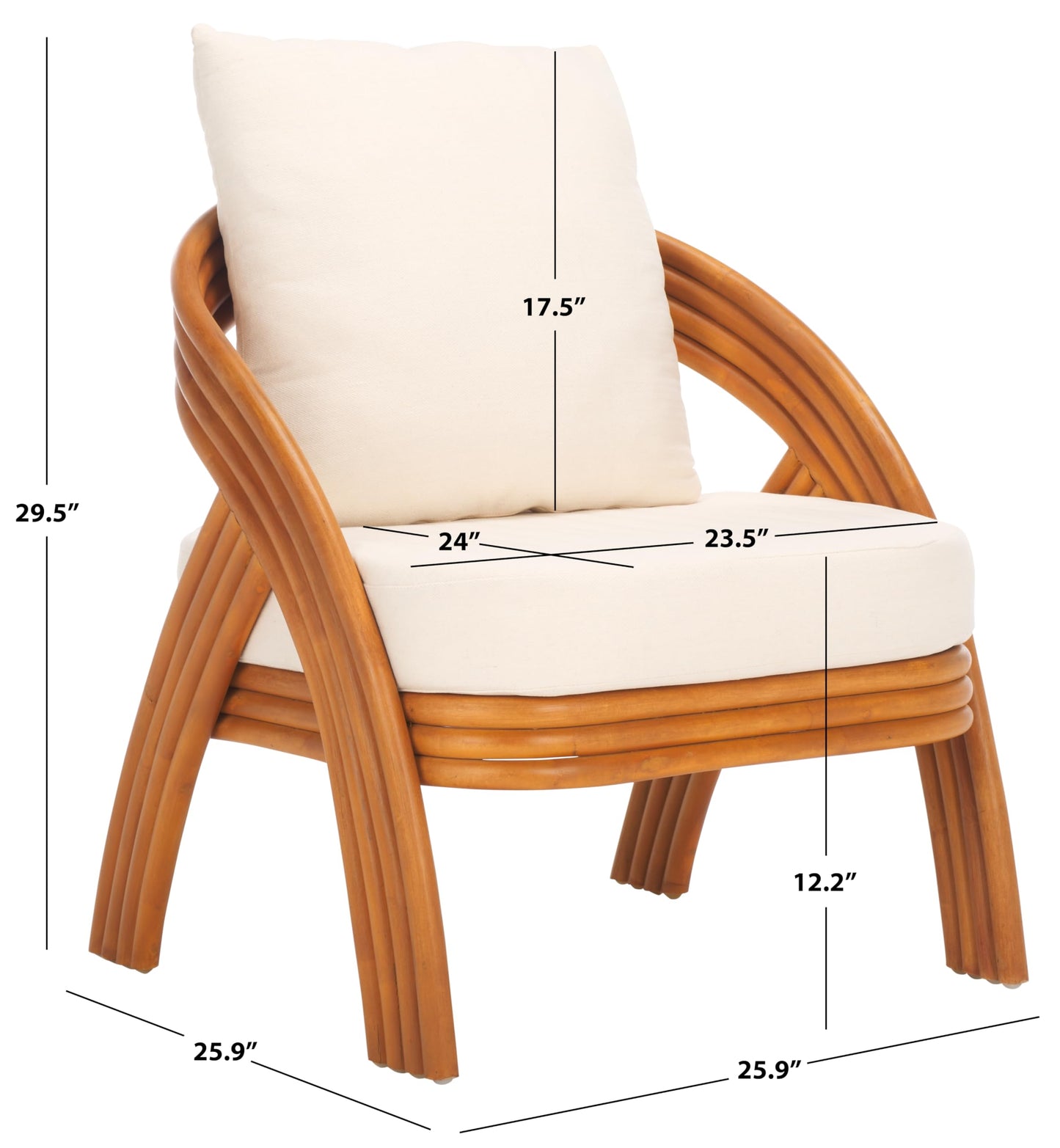 SAFAVIEH Couture Collection Demarco Tropical Coastal Natural Rattan/White Linen Cushion Accent Chair (Fully Assembled)