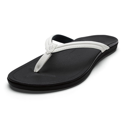 OLUKAI Ho'opio Malua Women's Water Friendly Sandals, Flip Flops for Beach & Everyday, Arch Support & Comfort Fit, Bright White/Bright White, 11