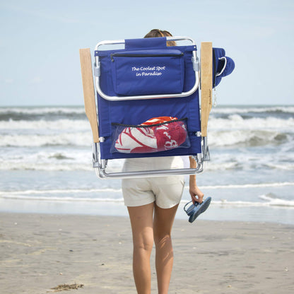 Tommy Bahama 2-Pack 5-Position Classic Lay Flat Backpack Beach Chair with Cooler and Cup Holder, Portable Folding Beach Chair for Tanning, Navy