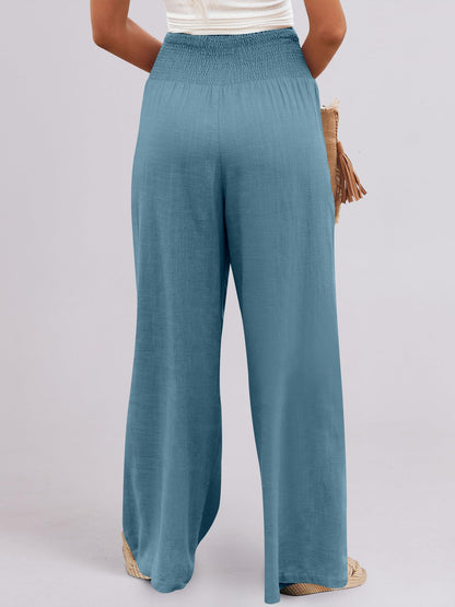 ANRABESS Women Linen Palazzo Pants Summer Boho Wide Leg High Waist Casual Lounge Pant 2026 Beach Travel Vacation Outfits Lake XX-Large