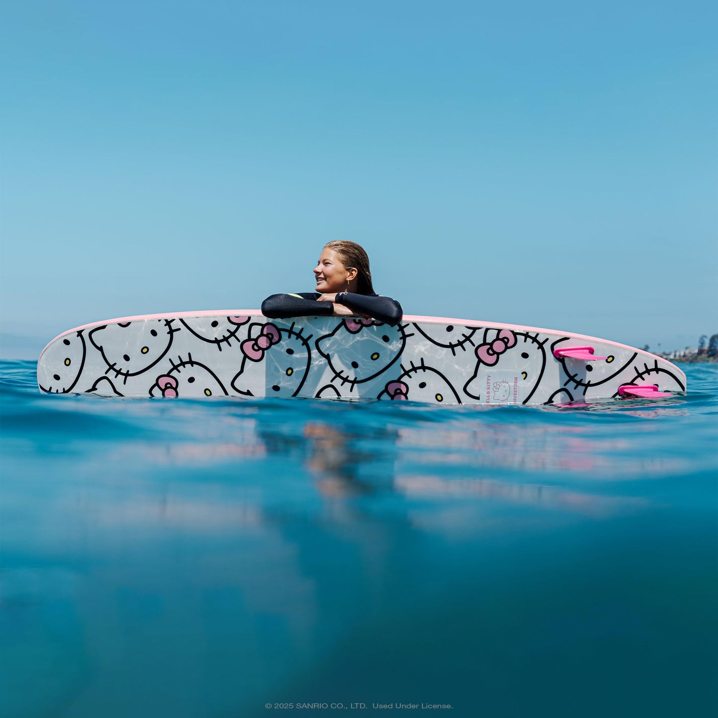 Hello Kitty 8ft Surfboard by Wavestorm | Graphic top Deck with high Density Slick Bottom | for Kids and Adults | Foam Construction with Accessories | Includes Basic Leash