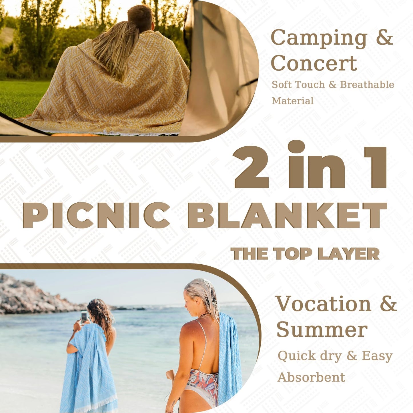 Genovega 2 in 1 Extra Large 80"* 80" Picnic Blankets Waterproof Outdoor Beach Blanket Foldable Camping Mat Supplies Europe Travel Accessories Hawaii Necessities Hiking Items Yellow