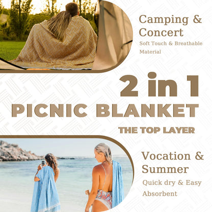 Genovega 2 in 1 Extra Large 80"* 80" Picnic Blankets Waterproof Outdoor Beach Blanket Foldable Camping Mat Supplies Europe Travel Accessories Hawaii Necessities Hiking Items Yellow
