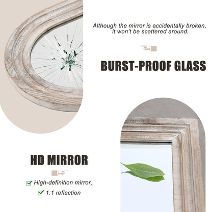 Trvone Arched Full Length Mirror - Solid Wood Frame Floor Mirror with Back Hooks for Vertical Hanging in Bedroom or Living Room (65"x22", Weathering White)