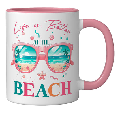 Life Is Better At The Beach Ceramic Mug, Pink/White