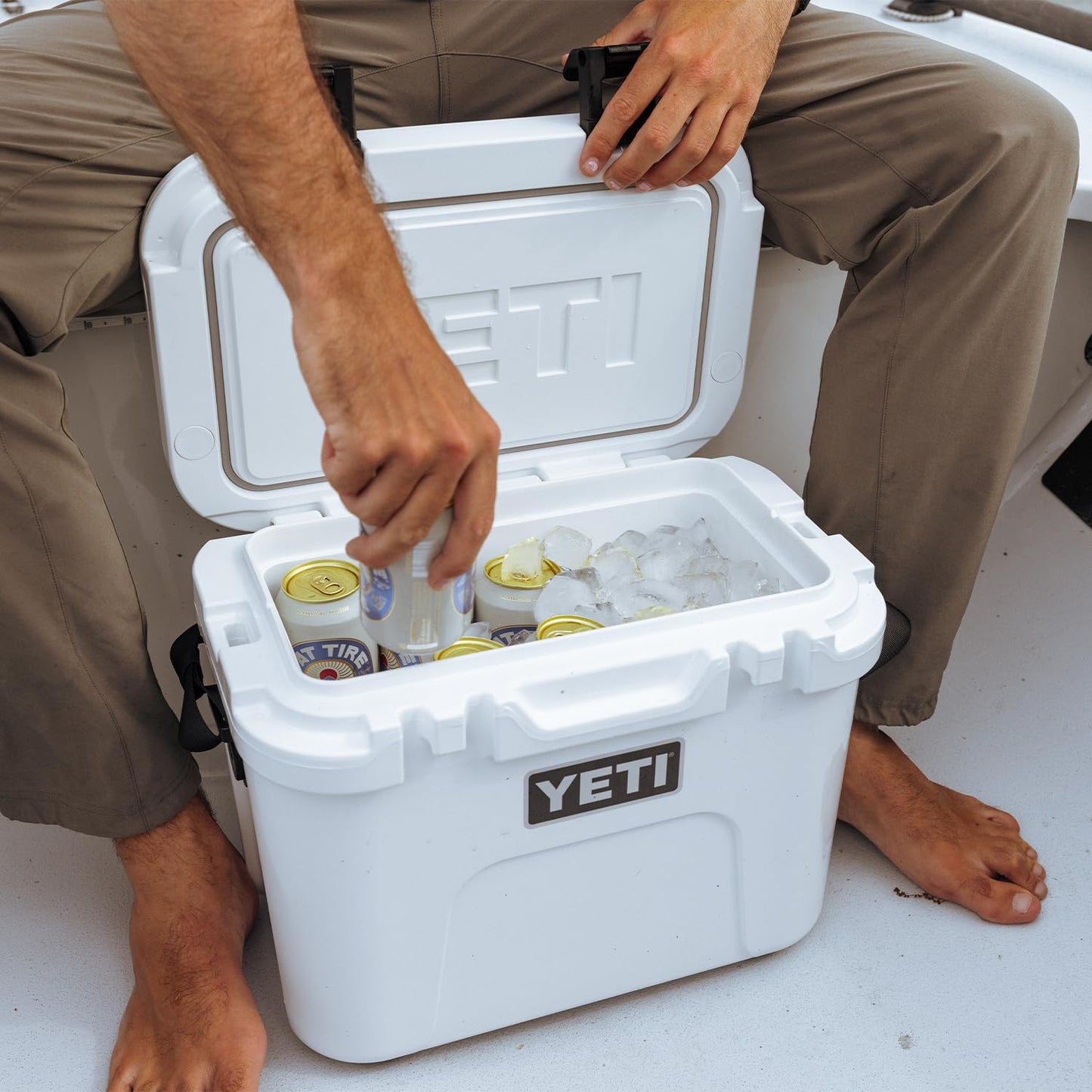 YETI Roadie 15 Hard Cooler with DoubleDuty Shoulder Strap, White