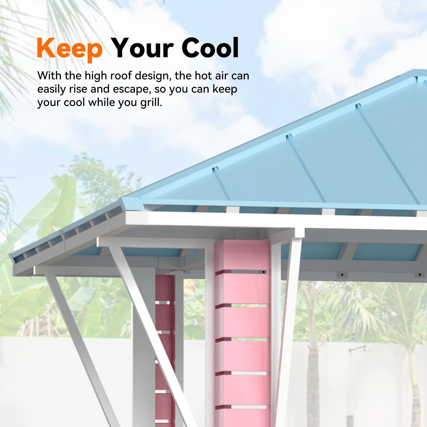 Modern Shade Permanent Coastal Dream Outdoor Bar, Grill Gazebo with USB Charging Socket and Hooks, Outdoor Gazebo with 2 Open Sides, Galvanized Steel Pavilion for Swimming Pool, Backyard, BBQ, Party