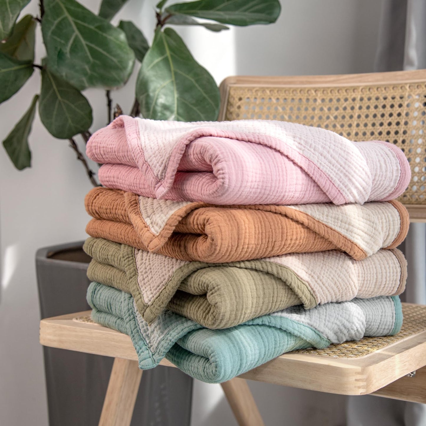lulumoon Muslin Baby Blanket - Cotton Quilt Blankets for Toddlers - Reversible Nursery Crib Blanket for Baby Boys and Girls 47"x47"(Sage)