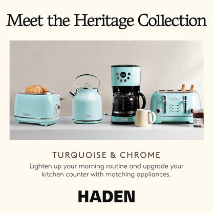 Haden Coffee Machine, 12 Cup Programmable Drip Coffee Maker with Auto Shut-Off Function and Reusable Washable Water Filter, Turquoise & Chrome