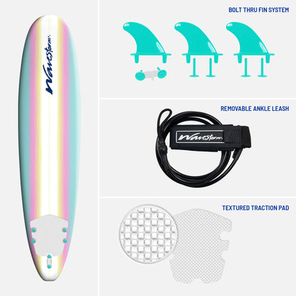 WAVESTORM Classic Soft Top Foam 8ft Surfboard Surfboard for Beginners and All Surfing Levels Complete Board Set Including Accessories Leash and Fins,Burst,8 Feet x 22.5 Inch x 3.25 Inch