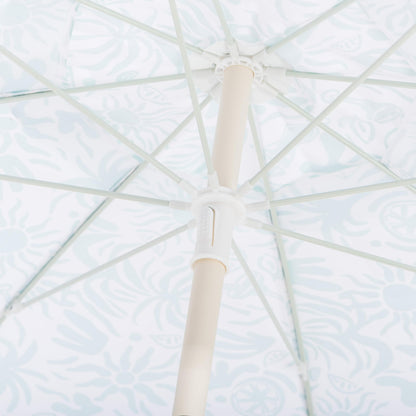 Business & Pleasure Co. Margaritaville Manana Umbrella - 6.5' Beach Umbrella Sand Anchor, 7' Tall Telescopic Aluminum Pole, UPF 50+, Last Mango Green Tiki