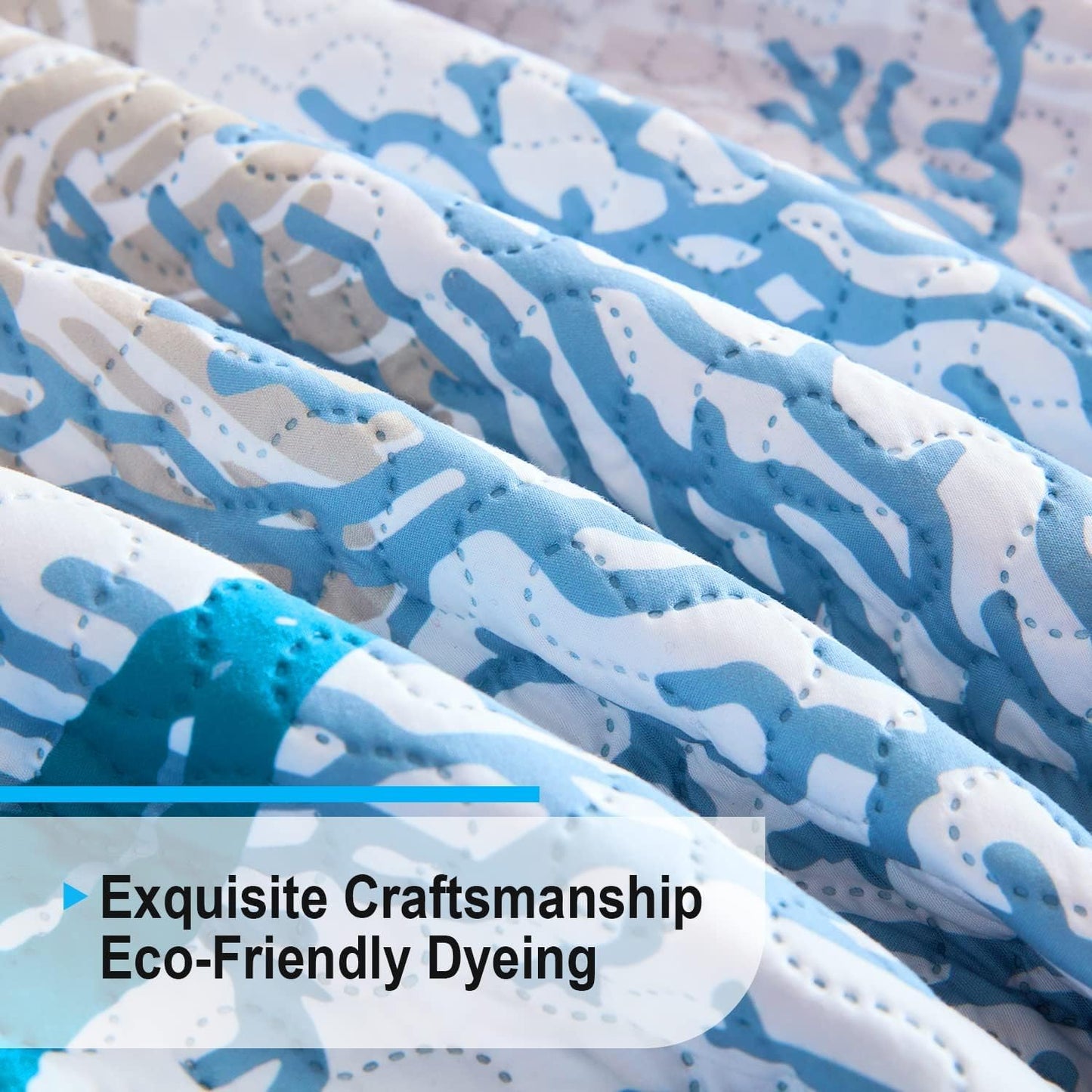 Tritard 3 Piece Coastal Quilt Sets King Size - Reversible Microfiber Quilts with 2 Shams Soft Lightweight Beach Bedding Nautical Bedspread Coverlet Summer Comforter Set for All Season, 106''x96''