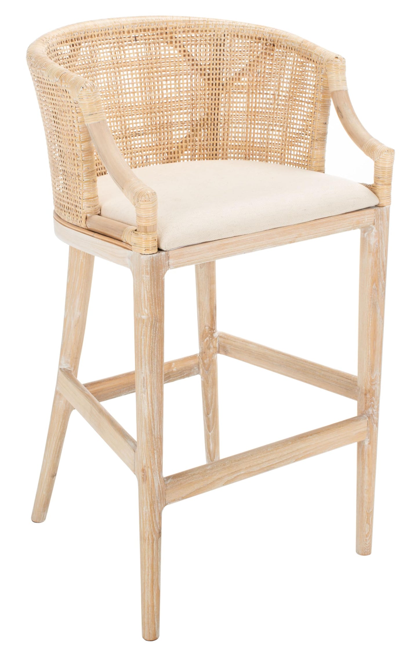 Safavieh Home Collection Brando Tropical Coastal Natural Wash Legs Cushion Solid Wood 30-inch Bar Stool (Fully Assembled)