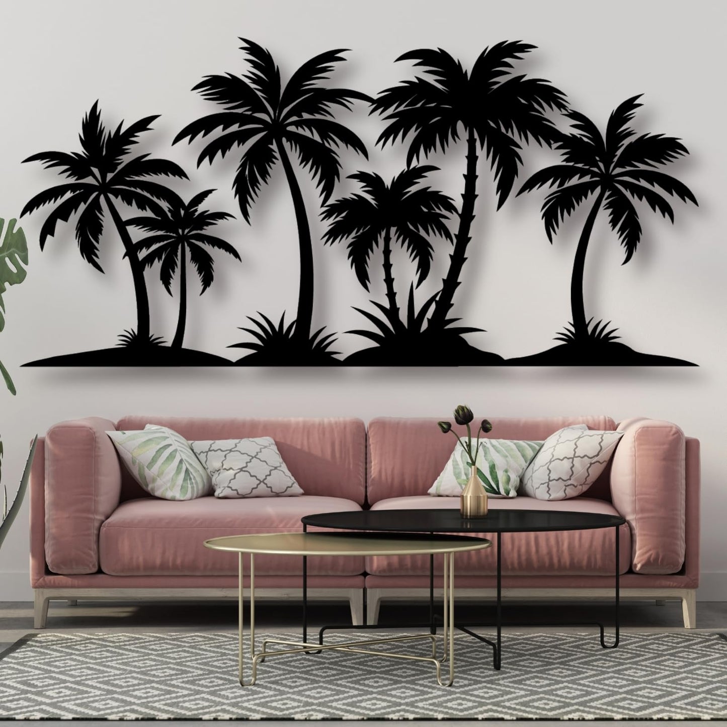 Metal Palm Tree Wall Decor,Metal Palm Tree,Palm Tree Metal Wall Art,Tropical Metal Wall Art,Beach Wall Decor,Coastal Metal Wall Art,Palm Tree Metal Wall Decor (style 1,white,79"L x 38"W/200 x 97cm)