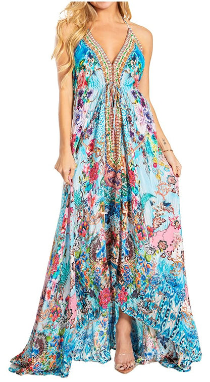 Sakkas 1817-25 - Lizi 2025 Womens Maxi High-Low Halter Handkerchief Long Dress Beach Party - 628 - OS