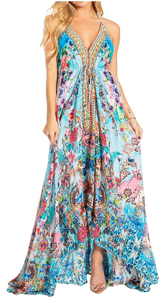 Sakkas 1817-25 - Lizi 2025 Womens Maxi High-Low Halter Handkerchief Long Dress Beach Party - 628 - OS