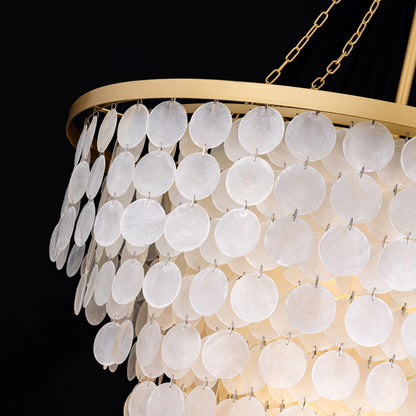 Wellmet Coastal Capiz Shell Chandelier, 9 Lights Beach Light Fixture, Sea Shell Pendant Lighting for Dining Room, Modern Gold Ceiling Light for Kitchen Island, 30" Dia
