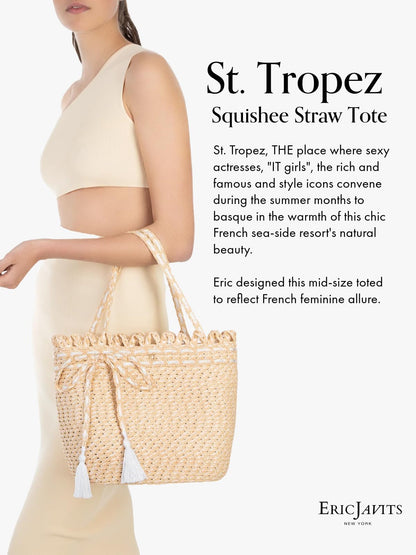 Eric Javits Squishee St. Tropez Straw Tote Bag for Women - Woven Braid Straw Summer Beach Bags for Women - Cute Tote Bags & Purses for Women - Lightweight Flexible & Durable Women’s Purses (Shell)