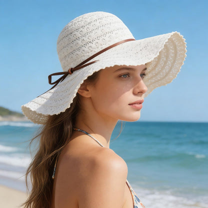Oweisong Beach Hats for Women Summer Sun Hat Floppy Packable Wide Brim Lace Hats for Vacation Travel