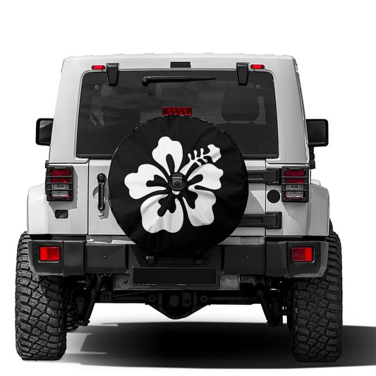 Foruidea White Hibiscus Flower Spare Tire Cover with Backup Camera Hole Wheel Tire Cover Fit Trailer, RV, SUV and Many Vehicle 17inch