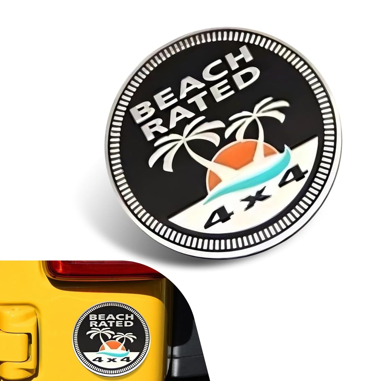 Beach Badge Rated Car Emblem, 3D Round Emblem Decals, 4 x 4 Car Badge Decals Stickers, Automotive Exterior Accessories, Compatible with Jeep Wrangler Vehicles Trucks SUV