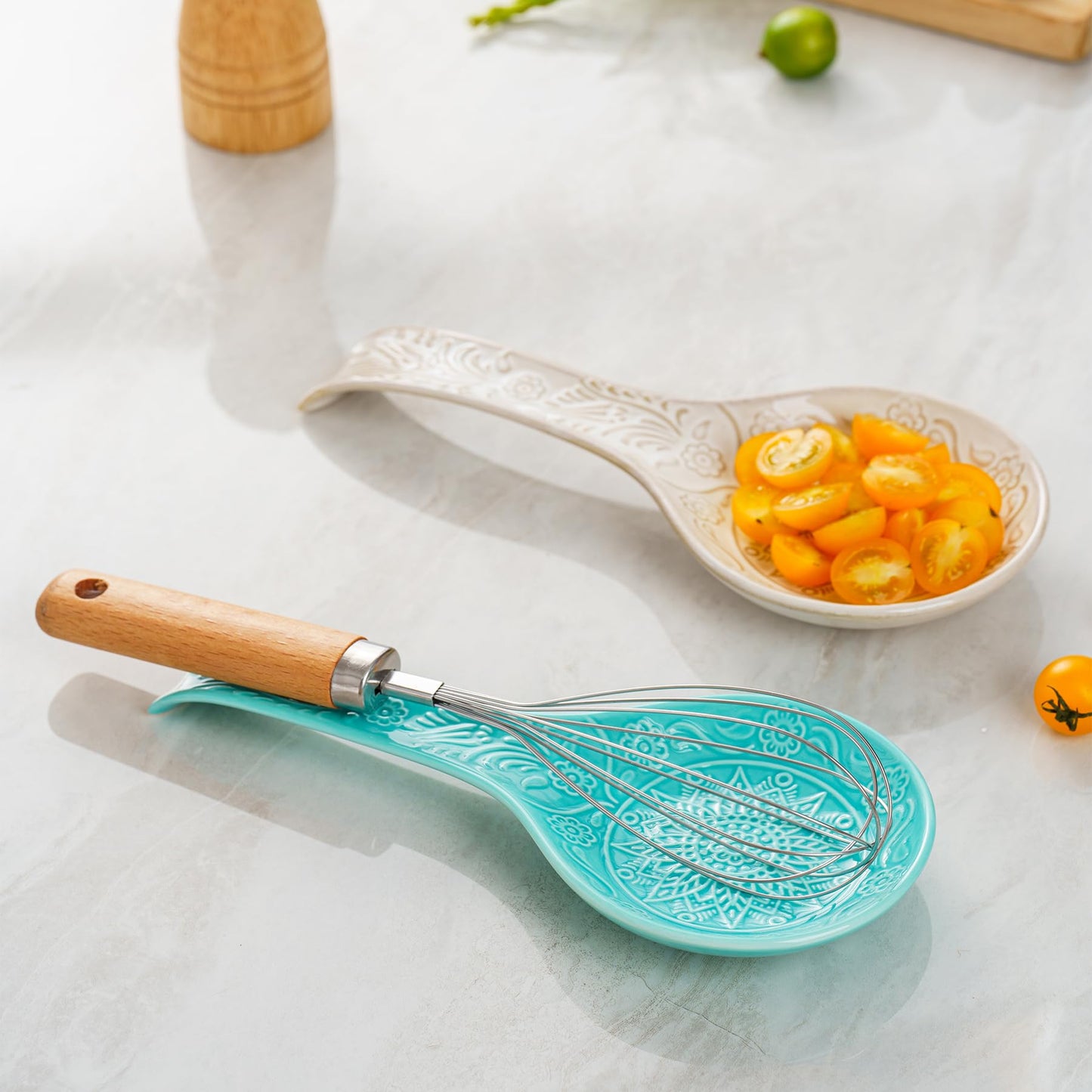 Ceramic Spoon Rest, 9 Inches Large Spoon Holder for Kitchen Counter, Kitchen Accessories, Dishwasher Safe, Turquoise