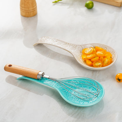 Ceramic Spoon Rest, 9 Inches Large Spoon Holder for Kitchen Counter, Kitchen Accessories, Dishwasher Safe, Turquoise