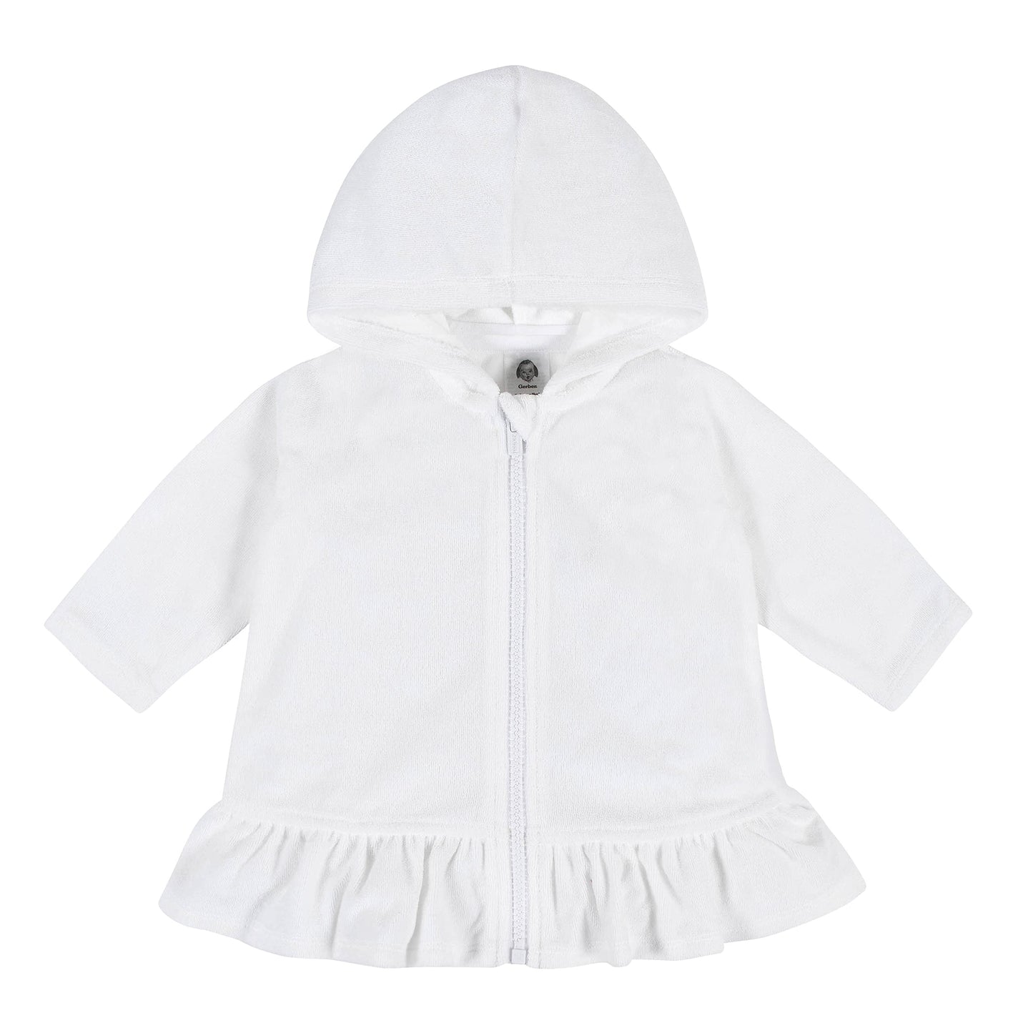 Gerber Baby Girls Toddler Zipper Hoodie Terry Swimsuit Cover Up, White, 18 Months