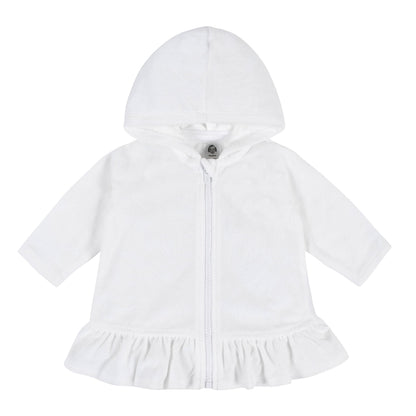 Gerber Baby Girls Toddler Zipper Hoodie Terry Swimsuit Cover Up, White, 18 Months