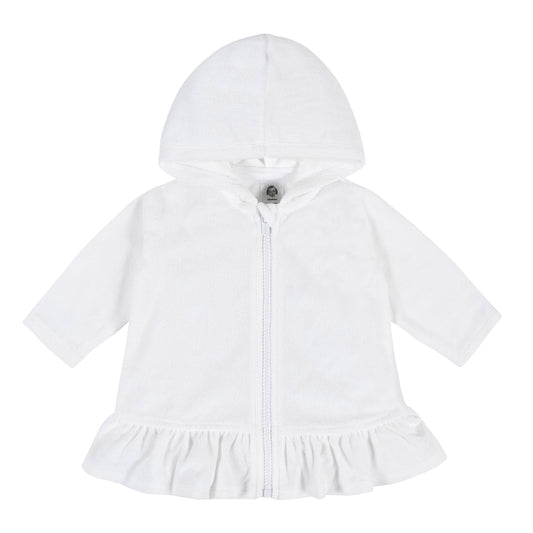 Gerber Baby Girls Toddler Zipper Hoodie Terry Swimsuit Cover Up, White, 18 Months