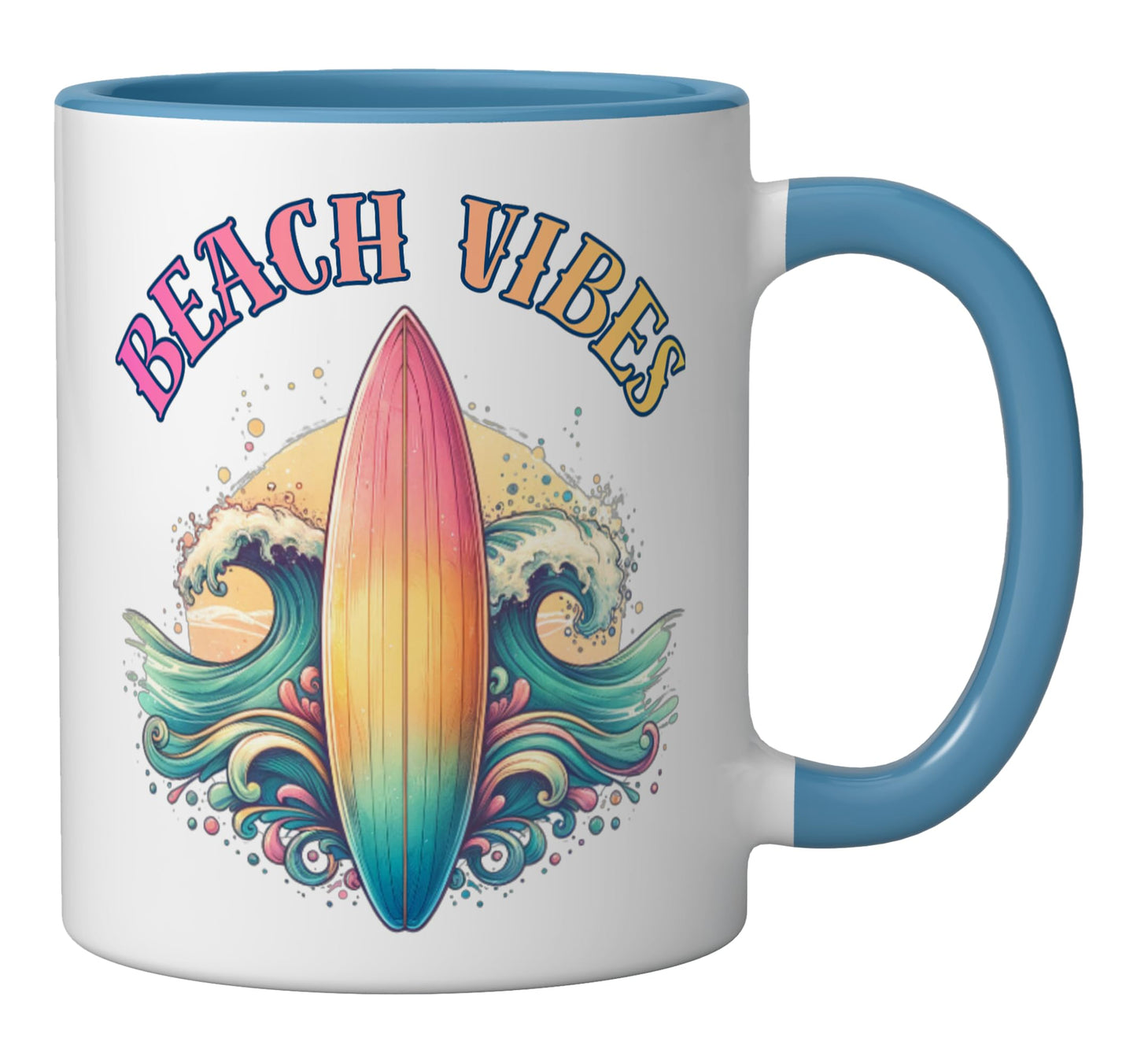 Beach Vibes Ceramic Mug, Blue/White