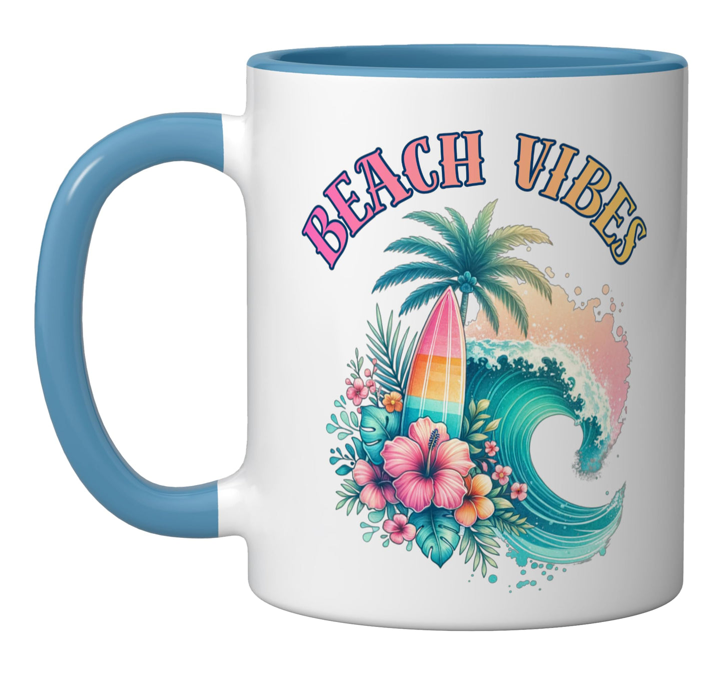 Beach Vibes Ceramic Mug, Blue/White