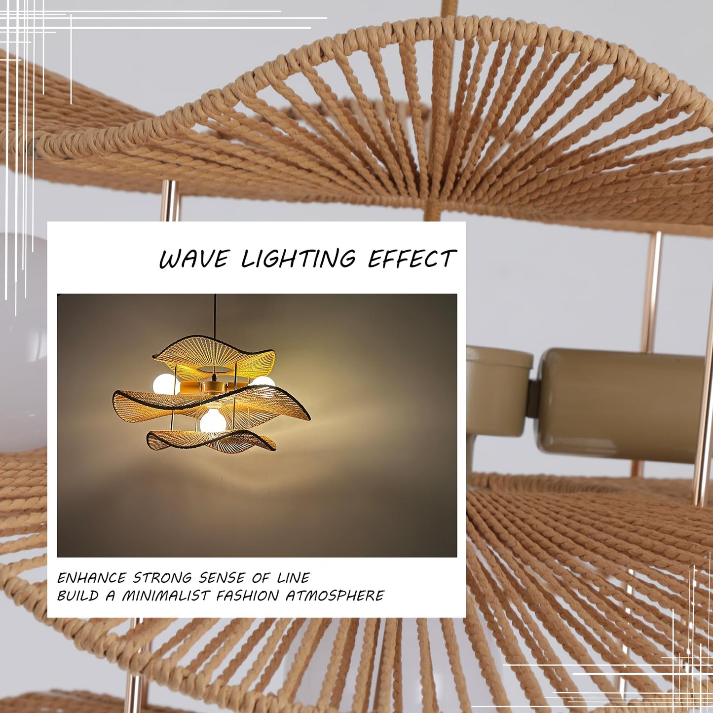 WHITECYGNET 24in Farmhouse Rattan Chandeliers Dining Room 3-Tier Large Wicker Chandelier Living Room Boho Light Fixture Rattan Pendant Lights Kitchen Island Woven Hanging Lighting for Bedroom
