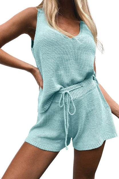 Imily Bela Women's Summer Lounge Sets Knit 2 Piece Outfits Vacation Beach Tank Tops and Shorts Loungewear Pajama Set