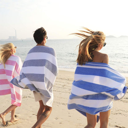 HENBAY Cotton Oversized Beach Towel - Large 70 x 35 Inch Pool Towel, Chiffon Striped Quick Dry Swimming Cabana Towel