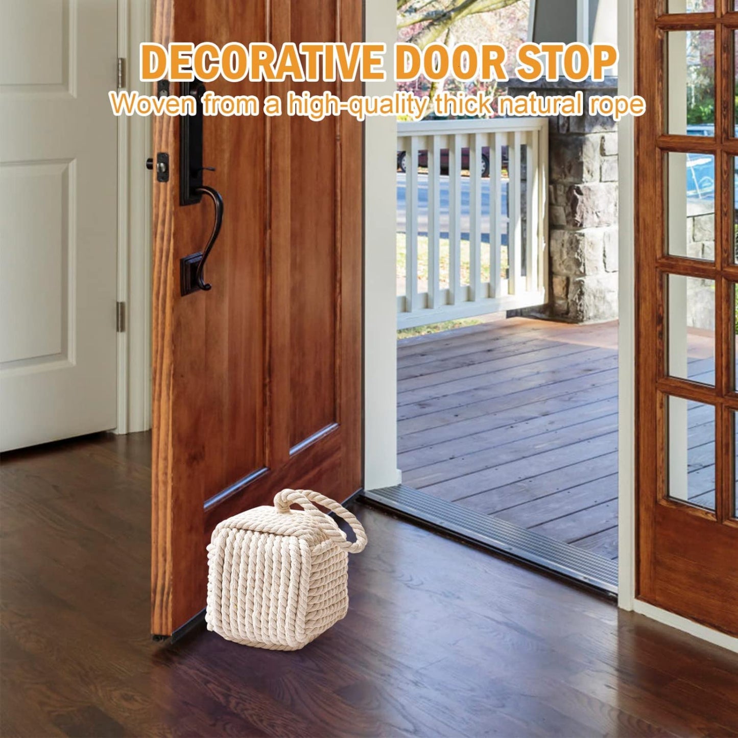 Pomeat Decorative Nautical Door Stop, Sailors Knot Rope Stopper, Weighted Heavy Doorstop for Bedroom & Living Room, Window Wedge & Bookend - 5.2 inch (White)