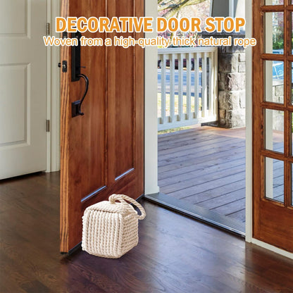 Pomeat Decorative Nautical Door Stop, Sailors Knot Rope Stopper, Weighted Heavy Doorstop for Bedroom & Living Room, Window Wedge & Bookend - 5.2 inch (White)