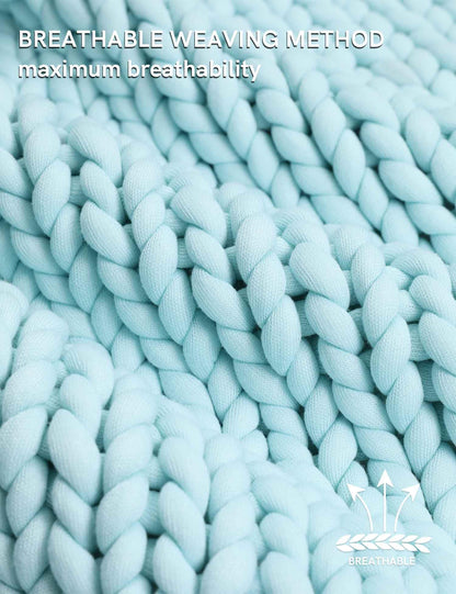 YnM Chunky Throw Blanket, Medium-Weight, Hand Knitted, Skin Friendly, Ventilated and Breathable, Machine Washable, Home Décor Piece for Couch, Sofa and Bed (Aqua Blue, 60x80 Inch)