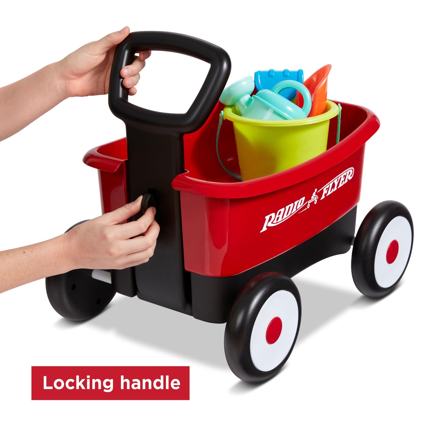 Radio Flyer My 1st Wagon 2-in-1 Walker & Pull Wagon with Beach and Garden Tools for Toddlers Ages 1-4, Red