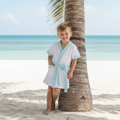Motlapol Toddler Baby Boy Girl Swimsuit Cover Up Short Sleeve Color Block Belted Terry Cloth Poncho Infant Pool Beach Towel (Blue, 6-12 Months)