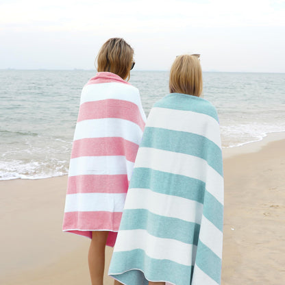 CLOWOOD Plush Oversized Beach Towel - Cotton 40 x 70 Inch Large Thick Aqua Striped Cabana Pool Swimming Towel