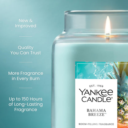 Yankee Candle Bahama Breeze, Scented Candle, 22oz Large Jar with up to 150 Hour Burn Time, Giftable, Birthdays