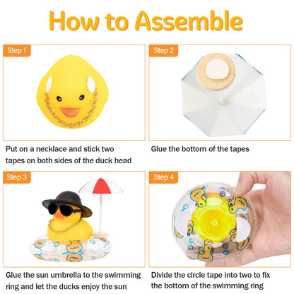 wonuu Rubber Duck Car Ornaments Dashboard Decorations for Cute Accessories with Straw Hat Necklace Sun Umbrella and Sunglasses, Blue