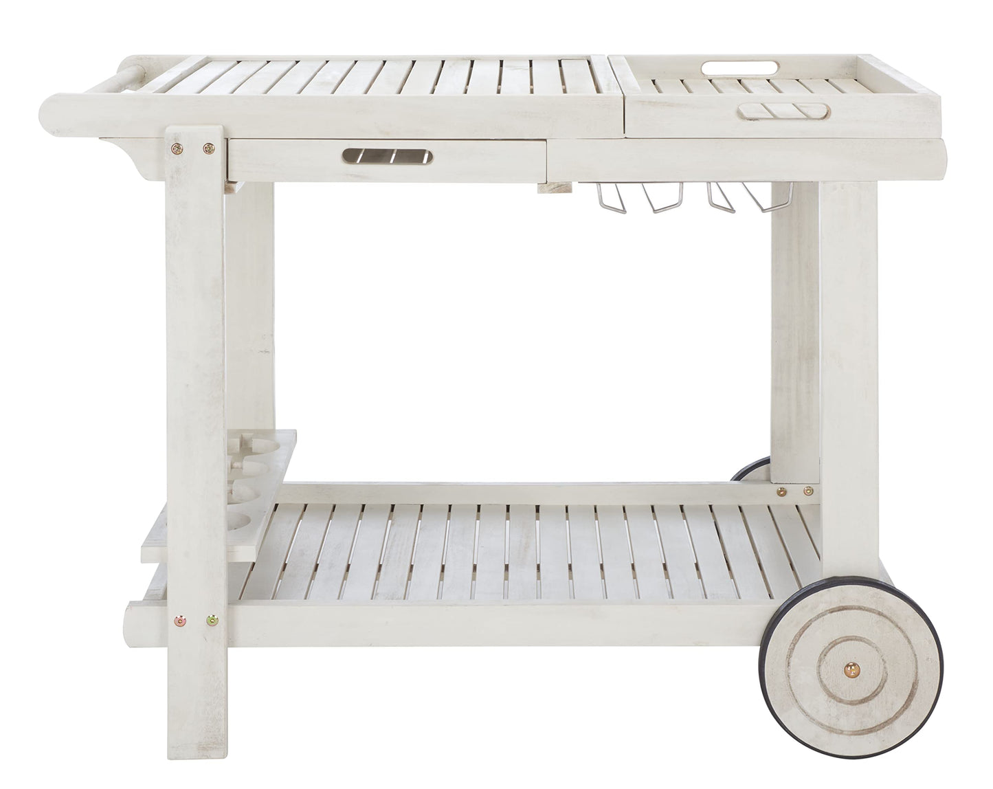 SAFAVIEH Outdoor Collection Orland White Washed Acacia Wood Slatted Tea Trolley