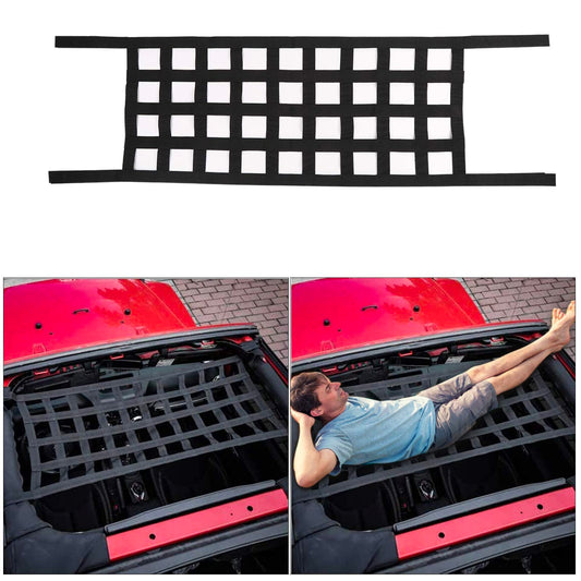 Mesh Cargo Net Hammock Roof Top Netting Hammock for Jeep Wrangler YJ TJ JK JKU JL JLU JT & Gladiator JT Accessories1987-2024 (Black)
