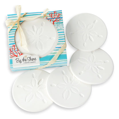 Kate Aspen Absorbent Sand Dollar Drink Coasters Set of 4– Coastal Decor, Nautical Home Decorations, Housewarming Gift, & Beach Themed Coasters for Drinks