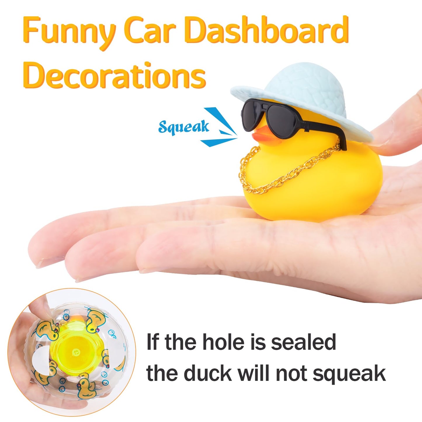 wonuu Rubber Duck Car Ornaments Dashboard Decorations for Cute Accessories with Straw Hat Necklace Sun Umbrella and Sunglasses, Blue
