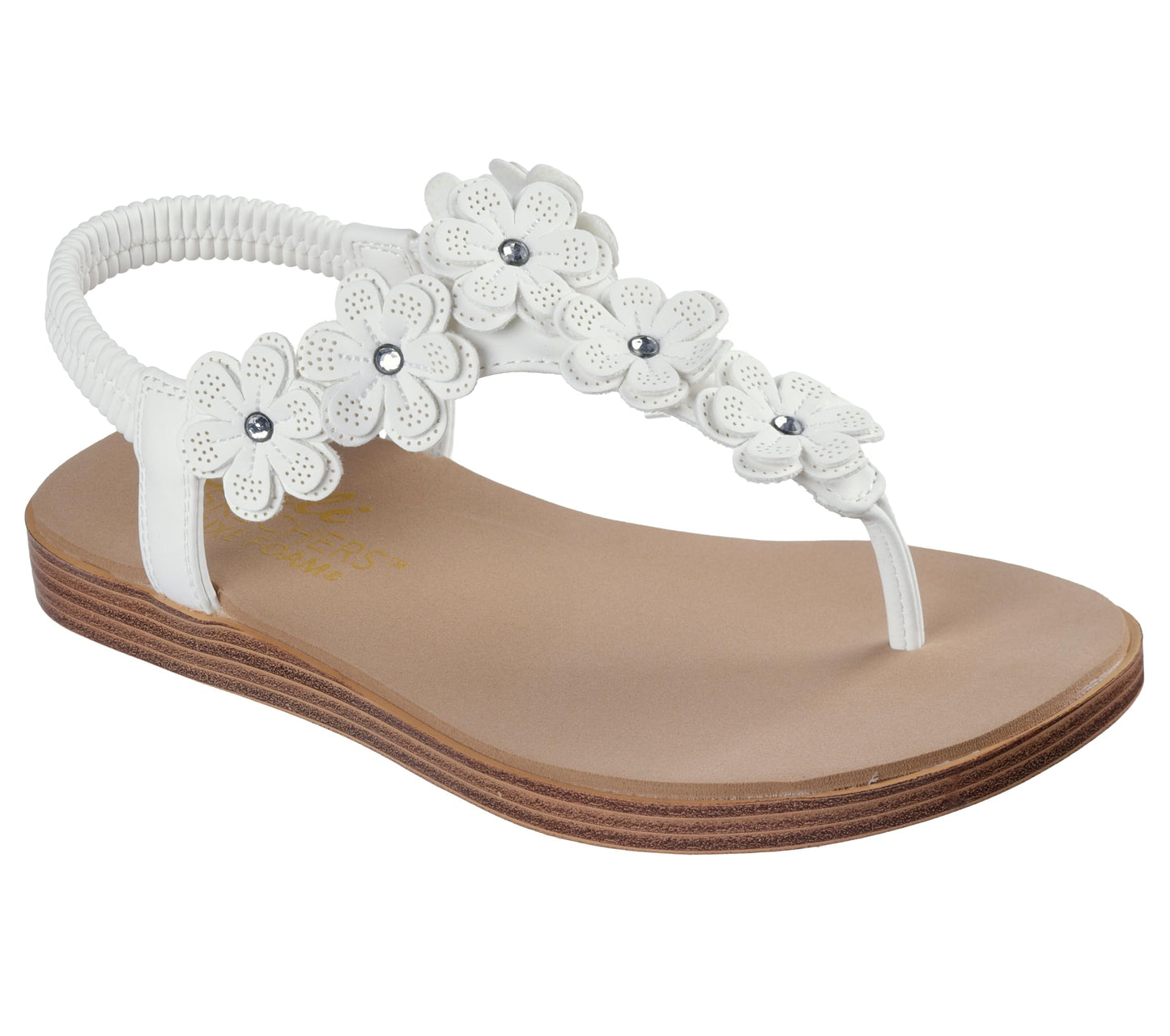 Skechers Women's SUMMER COVE - BEACH BLOOM, Flower Rhinestone Slingback, Off White, 11M