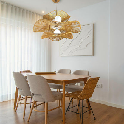 WHITECYGNET 24in Farmhouse Rattan Chandeliers Dining Room 3-Tier Large Wicker Chandelier Living Room Boho Light Fixture Rattan Pendant Lights Kitchen Island Woven Hanging Lighting for Bedroom