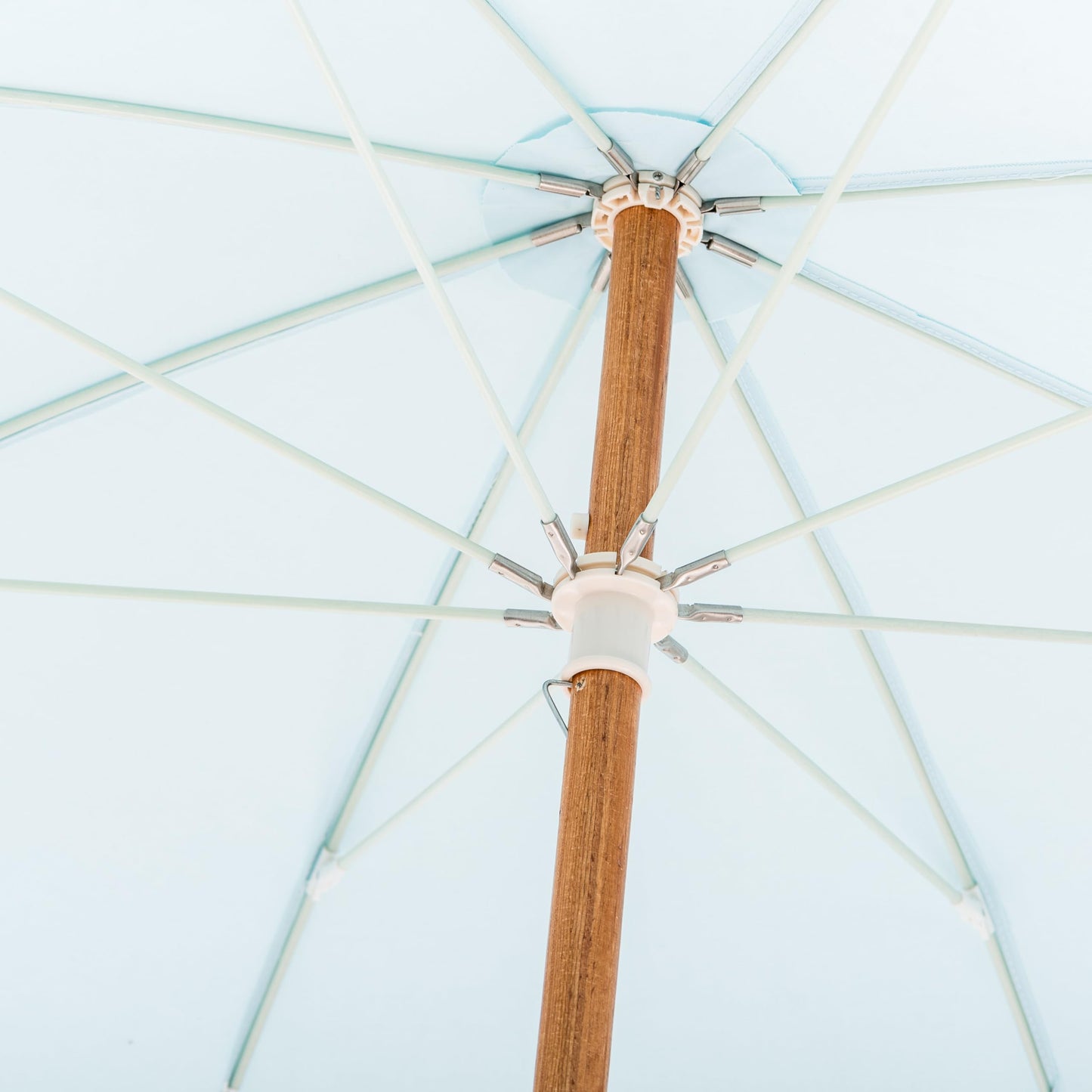 Business & Pleasure Co. Rio Umbrella Scalloped Brim For Beach, Patio or Picnic - 6' Boho Beach Umbrella, 7' Tall Wood Pole, UPF 50+, Santorini Blue